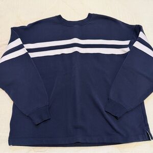 Nuuds Navy Blue Varsity Stripe Crewneck Sweatshirt